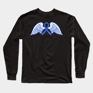 Dark Blue Awareness Ribbon with Angel Wings Long Sleeve T-Shirt